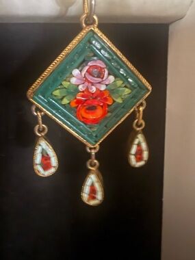 Handcrafted Green Floral Micro-Mosaic Pendant Necklace(Florence)